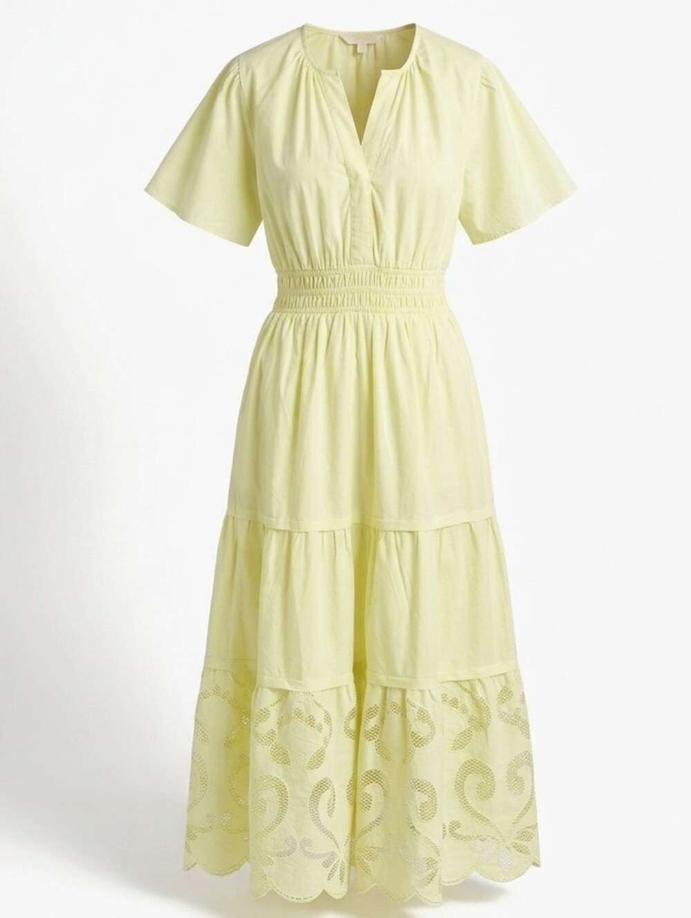 Haute Hippie Cotton Somerset Smocked Tiered Dress Sz.S Scalloped Hem Cottagecore
